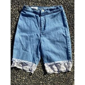 Vintage 90s Lenner jorts frilly lace denim jean shorts size 6